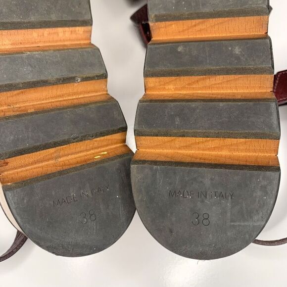 Chanel Burgundy Patent Leather CC Logo Wooden Platform Sandals EU 38 US 7-7.5 - Picture 11 of 12